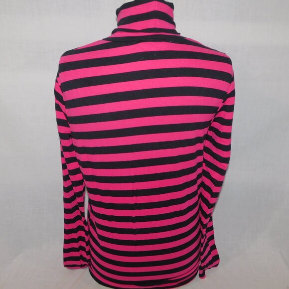 LOVE Candy Couture Womens XL Pink Black Striped Turtleneck Top - Picture 8 of 9
